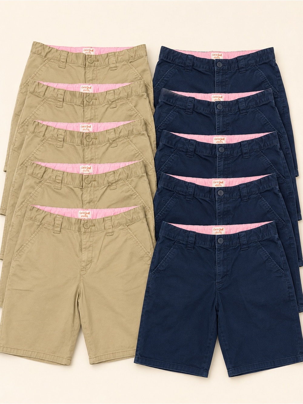 Cat & Jack Girls Uniform Shorts Bundle Size 14 Navy Khaki Adjustable Waist